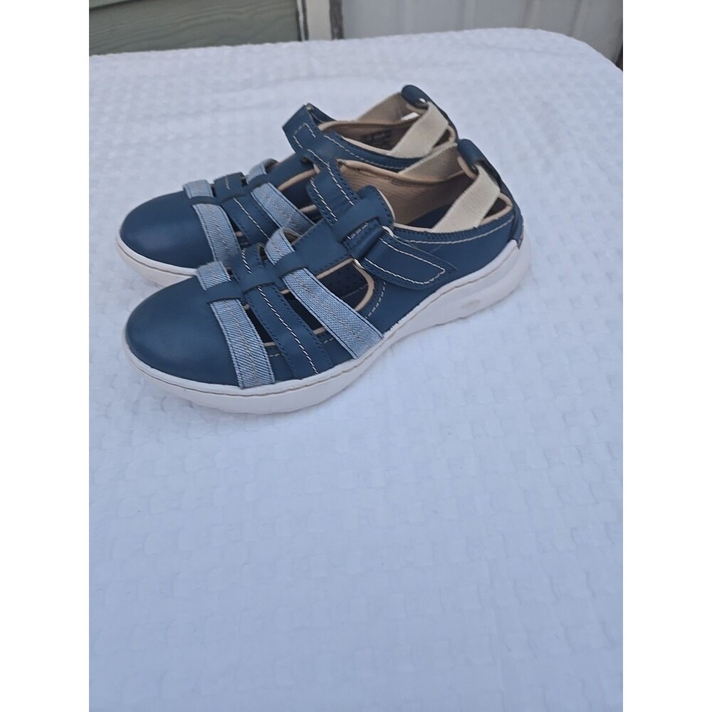 Clarks Teagan Step Leather Walking Sandal Blue Grey Women's Size 8.5M - Picture 2 of 9